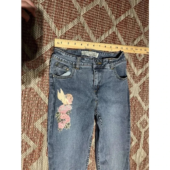 Vintage Y2K Kids Guess Angelic Floral Bejeweled Imagery Boot Cut Jeans Sz 12 - Picture 2 of 7